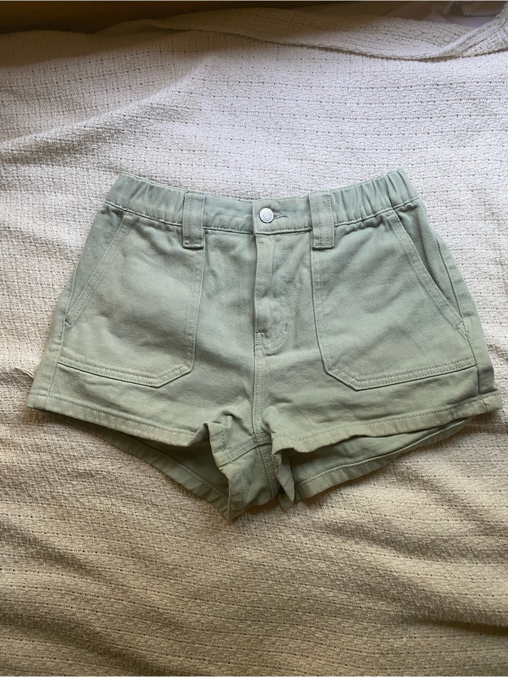High-Rise Sage Green Women's Cotton Shorts